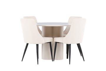 Olivia Spisegruppe 110 cm Rund med 4 Leone stoler - Beige/Beige - Møbler - Bord - Spisegruppe