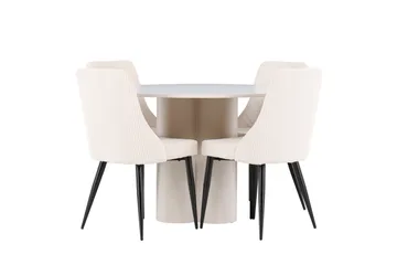 Olivia Spisegruppe 110 cm Rund med 4 Leone stoler - Beige/Beige - Møbler - Bord - Spisegruppe