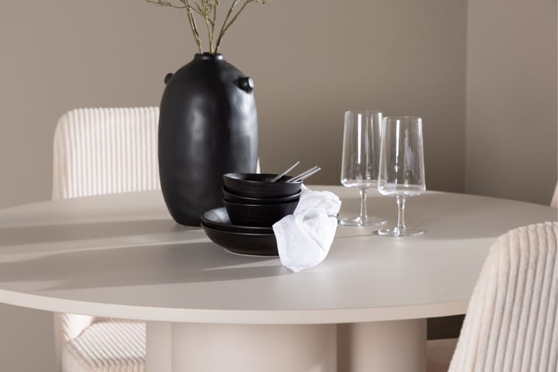 Olivia Spisegruppe 110 cm Rund med 4 Leone stoler - Beige/Beige - Møbler - Bord - Spisegruppe