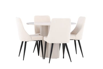 Olivia Spisegruppe 110 cm Rund med 4 Leone stoler - Beige/Beige - Møbler - Bord - Spisegruppe