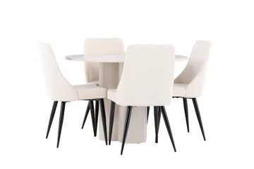 Olivia Spisegruppe 110 cm Rund med 4 Leone stoler - Beige/Beige - Møbler - Bord - Spisegruppe