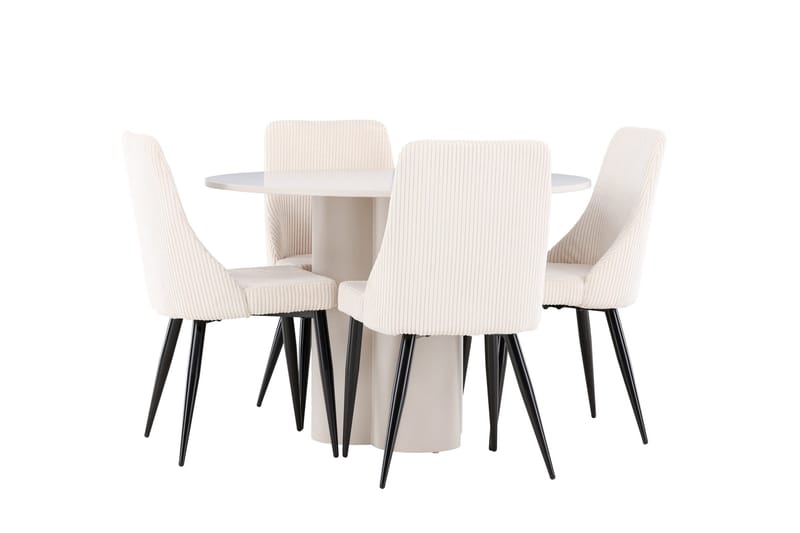 Olivia Spisegruppe 110 cm Rund med 4 Leone stoler - Beige/Beige - Møbler - Bord - Spisegruppe