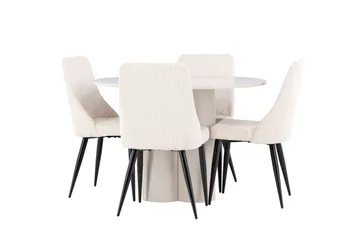 Olivia Spisegruppe 110 cm Rund med 4 Leone stoler - Beige/Beige - Møbler - Bord - Spisegruppe