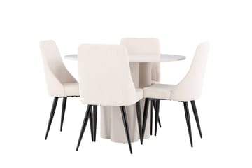 Olivia Spisegruppe 110 cm Rund med 4 Leone stoler - Beige/Beige - Møbler - Bord - Spisegruppe