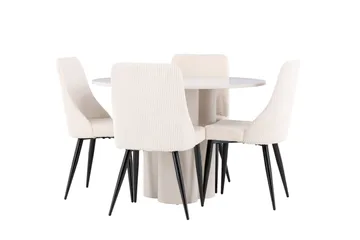 Olivia Spisegruppe 110 cm Rund med 4 Leone stoler - Beige/Beige - Møbler - Bord - Spisegruppe