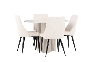 Olivia Spisegruppe 110 cm Rund med 4 Leone stoler - Beige/Beige - Møbler - Bord - Spisegruppe
