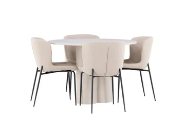 Olivia Spisegruppe 110 cm Rund med 4 Modesto stoler - Beige/Beige - Møbler - Bord - Spisegruppe