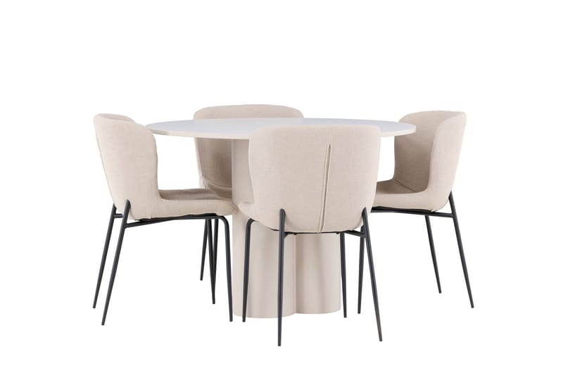 Olivia Spisegruppe 110 cm Rund med 4 Modesto stoler - Beige/Beige - Møbler - Bord - Spisegruppe