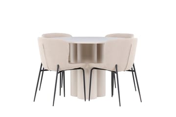 Olivia Spisegruppe 110 cm Rund med 4 Modesto stoler - Beige/Beige - Møbler - Bord - Spisegruppe