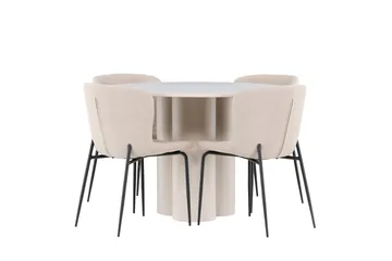 Olivia Spisegruppe 110 cm Rund med 4 Modesto stoler - Beige/Beige - Møbler - Bord - Spisegruppe