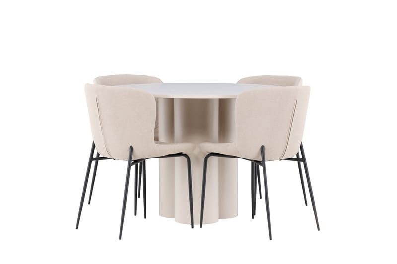Olivia Spisegruppe 110 cm Rund med 4 Modesto stoler - Beige/Beige - Møbler - Bord - Spisegruppe