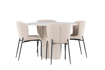 Olivia Spisegruppe 110 cm Rund med 4 Modesto stoler - Beige/Beige - Møbler - Bord - Spisegruppe