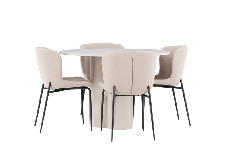 Olivia Spisegruppe 110 cm Rund med 4 Modesto stoler - Beige/Beige - Møbler - Bord - Spisegruppe