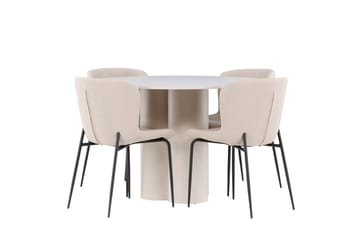 Olivia Spisegruppe 110 cm Rund med 4 Modesto stoler - Beige/Beige - Møbler - Bord - Spisegruppe