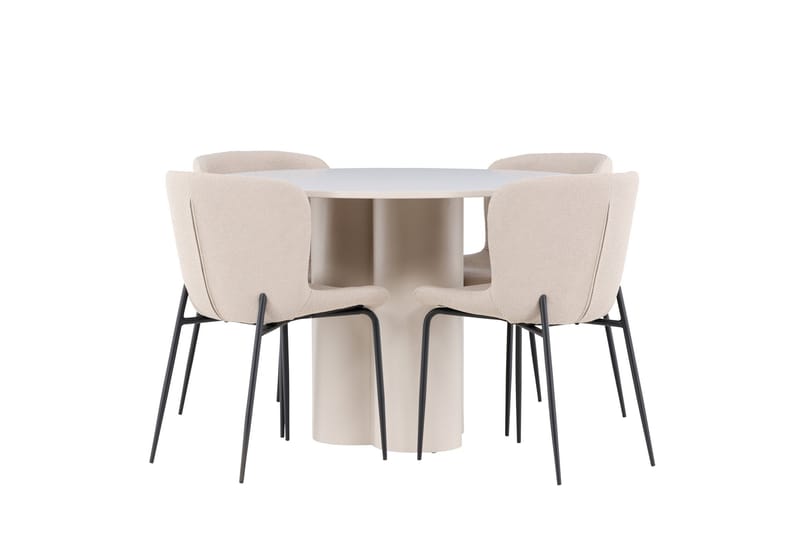 Olivia Spisegruppe 110 cm Rund med 4 Modesto stoler - Beige/Beige - Møbler - Bord - Spisegruppe