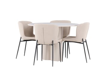 Olivia Spisegruppe 110 cm Rund med 4 Modesto stoler - Beige/Beige - Møbler - Bord - Spisegruppe