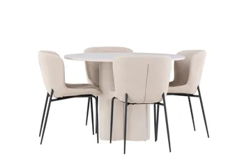 Olivia Spisegruppe 110 cm Rund med 4 Modesto stoler - Beige/Beige - Møbler - Bord - Spisegruppe