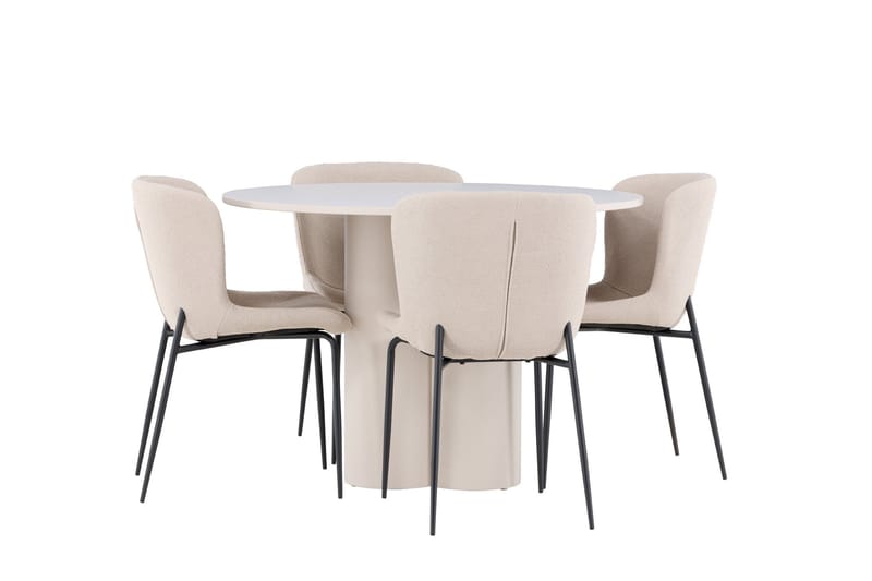 Olivia Spisegruppe 110 cm Rund med 4 Modesto stoler - Beige/Beige - Møbler - Bord - Spisegruppe