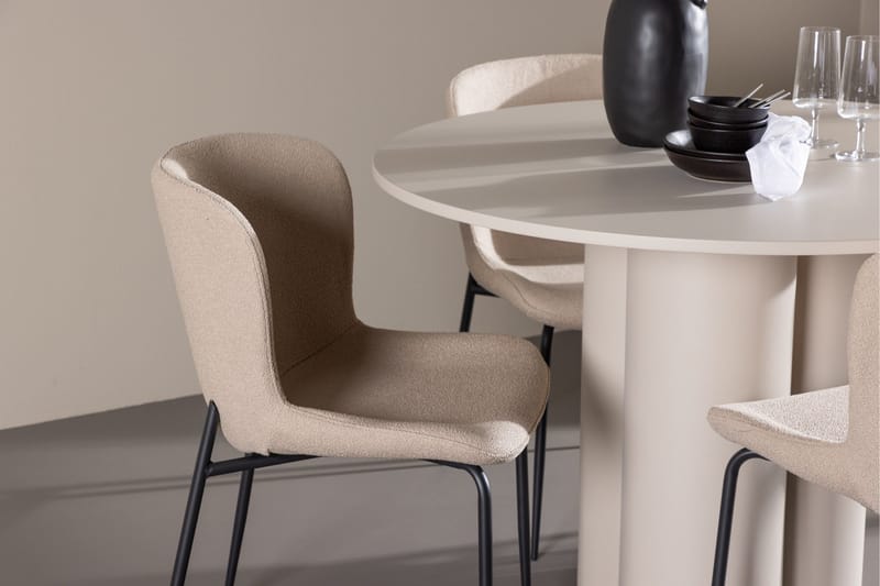 Olivia Spisegruppe 110 cm Rund med 4 Modesto stoler - Beige/Beige - Møbler - Bord - Spisegruppe