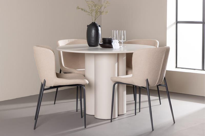 Olivia Spisegruppe 110 cm Rund med 4 Modesto stoler - Beige/Beige - Møbler - Bord - Spisegruppe