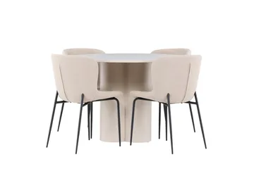 Olivia Spisegruppe 110 cm Rund med 4 Modesto stoler - Beige/Beige - Møbler - Bord - Spisegruppe