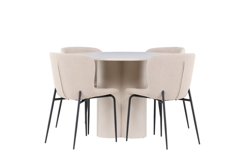 Olivia Spisegruppe 110 cm Rund med 4 Modesto stoler - Beige/Beige - Møbler - Bord - Spisegruppe