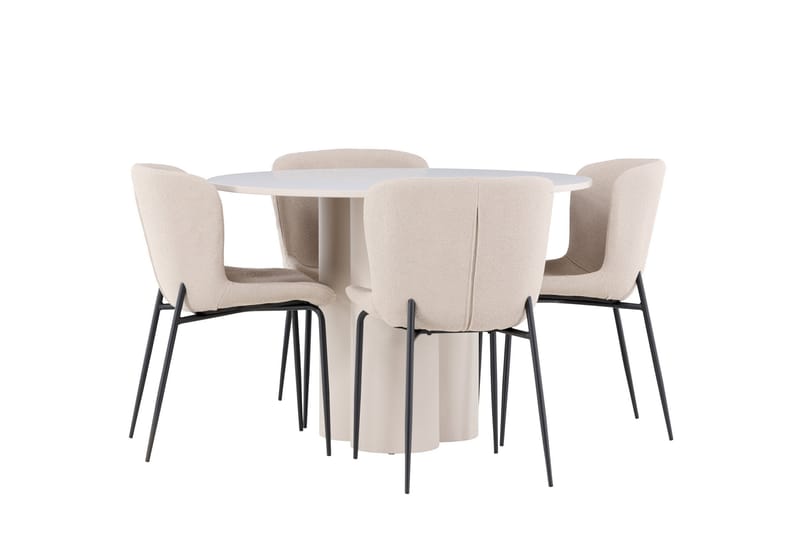 Olivia Spisegruppe 110 cm Rund med 4 Modesto stoler - Beige/Beige - Møbler - Bord - Spisegruppe