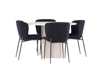 Olivia Spisegruppe 110 cm Rund med 4 Modesto stoler - Beige/Svart - Møbler - Bord - Spisegruppe