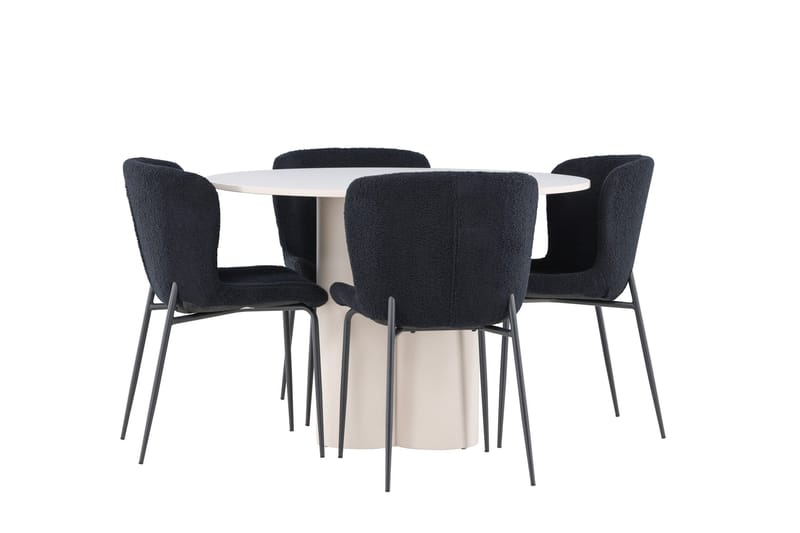 Olivia Spisegruppe 110 cm Rund med 4 Modesto stoler - Beige/Svart - Møbler - Bord - Spisegruppe