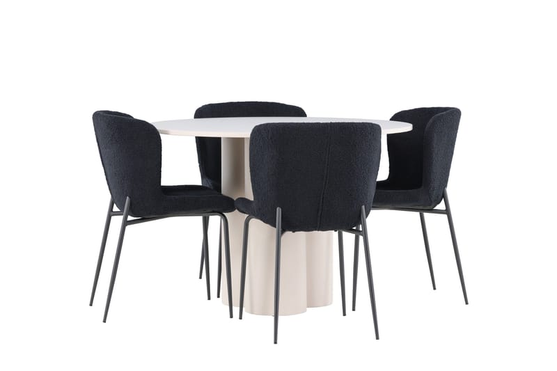 Olivia Spisegruppe 110 cm Rund med 4 Modesto stoler - Beige/Svart - Møbler - Bord - Spisegruppe