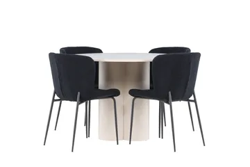Olivia Spisegruppe 110 cm Rund med 4 Modesto stoler - Beige/Svart - Møbler - Bord - Spisegruppe