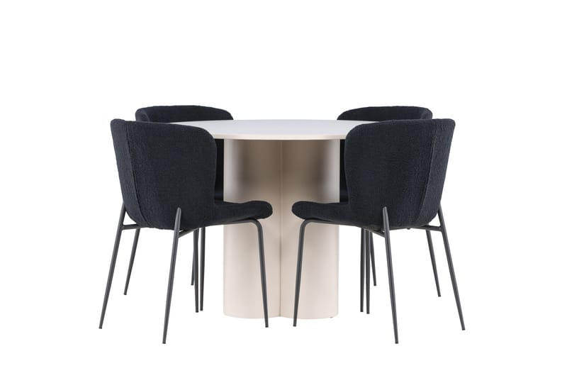 Olivia Spisegruppe 110 cm Rund med 4 Modesto stoler - Beige/Svart - Møbler - Bord - Spisegruppe