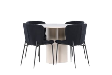 Olivia Spisegruppe 110 cm Rund med 4 Modesto stoler - Beige/Svart - Møbler - Bord - Spisegruppe