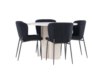 Olivia Spisegruppe 110 cm Rund med 4 Modesto stoler - Beige/Svart - Møbler - Bord - Spisegruppe