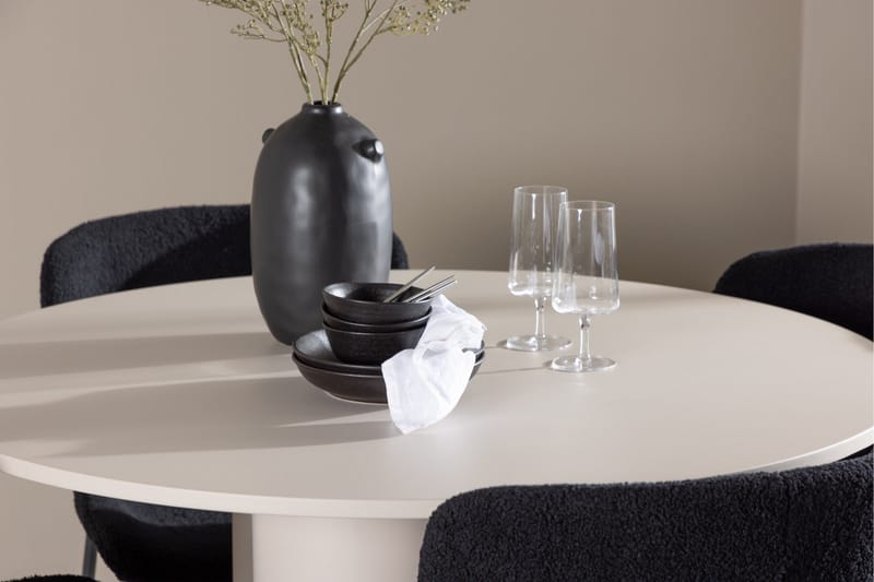 Olivia Spisegruppe 110 cm Rund med 4 Modesto stoler - Beige/Svart - Møbler - Bord - Spisegruppe