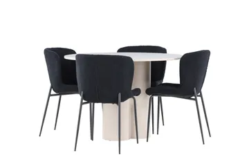 Olivia Spisegruppe 110 cm Rund med 4 Modesto stoler - Beige/Svart - Møbler - Bord - Spisegruppe