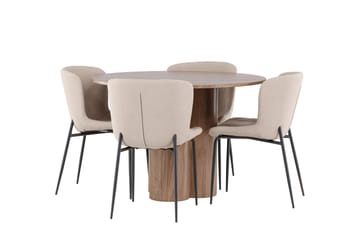 Olivia Spisegruppe 110 cm Rund med 4 Modesto stoler - Mocca/Beige - Møbler - Bord - Spisegruppe