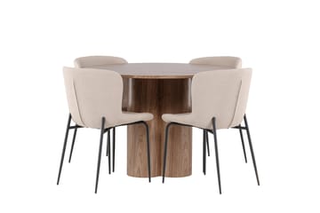 Olivia Spisegruppe 110 cm Rund med 4 Modesto stoler - Mocca/Beige - Møbler - Bord - Spisegruppe