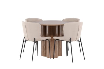 Olivia Spisegruppe 110 cm Rund med 4 Modesto stoler - Mocca/Beige - Møbler - Bord - Spisegruppe