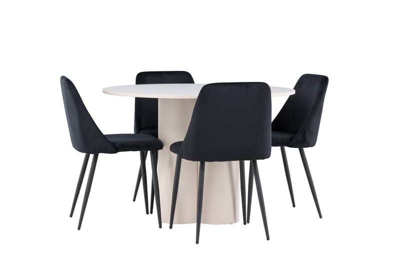 Olivia Spisegruppe 110 cm Rund med 4 Night stoler - Beige/Svart - Møbler - Bord - Spisegruppe