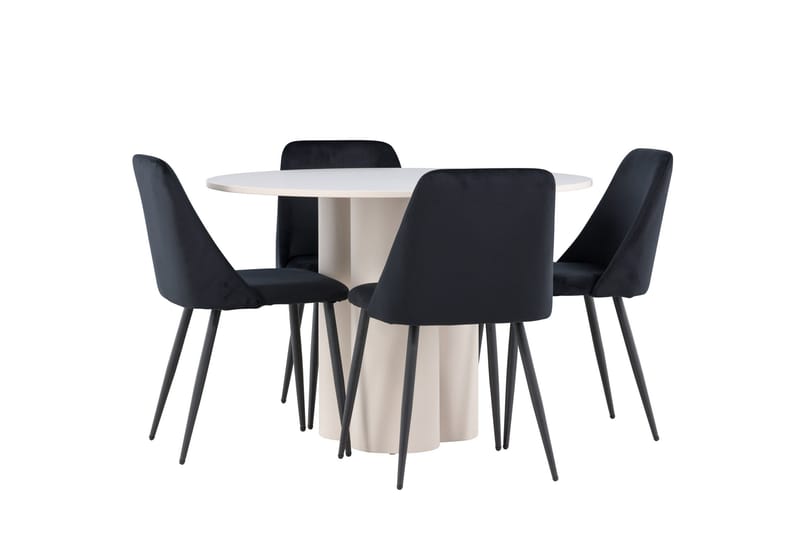Olivia Spisegruppe 110 cm Rund med 4 Night stoler - Beige/Svart - Møbler - Bord - Spisegruppe