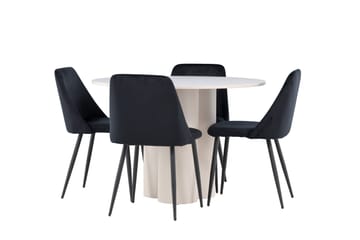 Olivia Spisegruppe 110 cm Rund med 4 Night stoler - Beige/Svart - Møbler - Bord - Spisegruppe