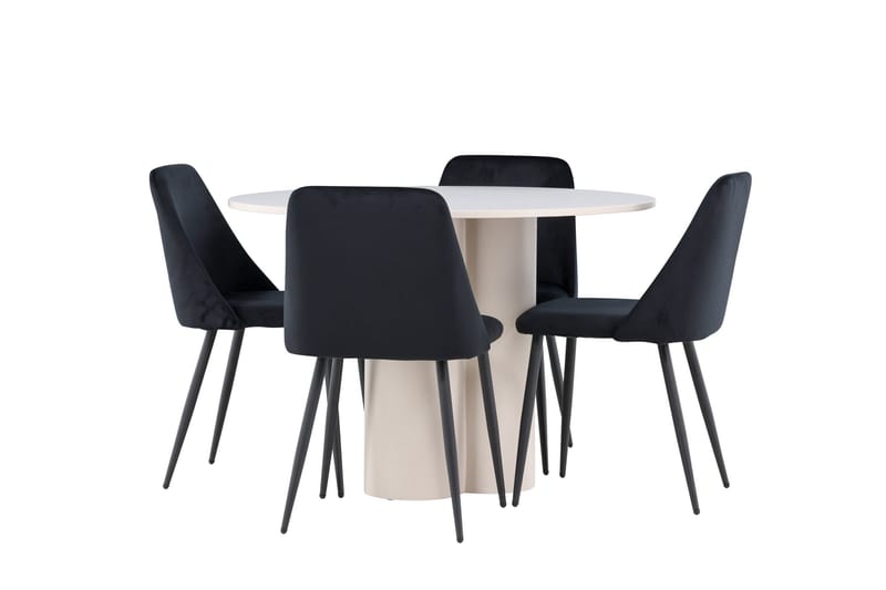 Olivia Spisegruppe 110 cm Rund med 4 Night stoler - Beige/Svart - Møbler - Bord - Spisegruppe