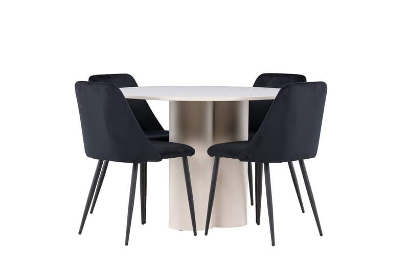 Olivia Spisegruppe 110 cm Rund med 4 Night stoler - Beige/Svart - Møbler - Bord - Spisegruppe