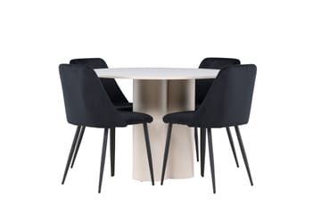 Olivia Spisegruppe 110 cm Rund med 4 Night stoler - Beige/Svart - Møbler - Bord - Spisegruppe