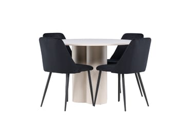 Olivia Spisegruppe 110 cm Rund med 4 Night stoler - Beige/Svart - Møbler - Bord - Spisegruppe