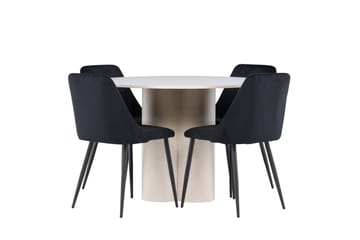 Olivia Spisegruppe 110 cm Rund med 4 Night stoler - Beige/Svart - Møbler - Bord - Spisegruppe