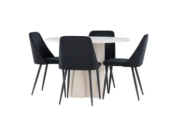 Olivia Spisegruppe 110 cm Rund med 4 Night stoler - Beige/Svart - Møbler - Bord - Spisegruppe