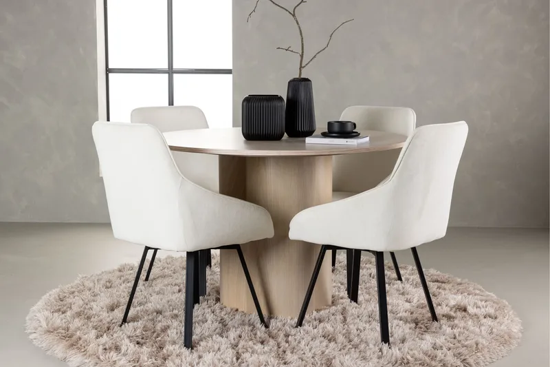 Olivia Spisegruppe 110 cm Rund med 4 Rosie Stoler - Beige - Møbler - Bord - Spisegruppe