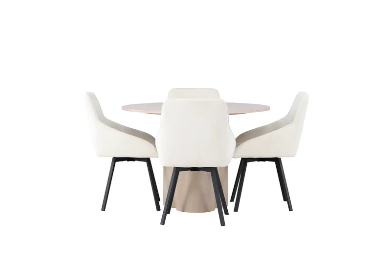 Olivia Spisegruppe 110 cm Rund med 4 Rosie Stoler, Beige